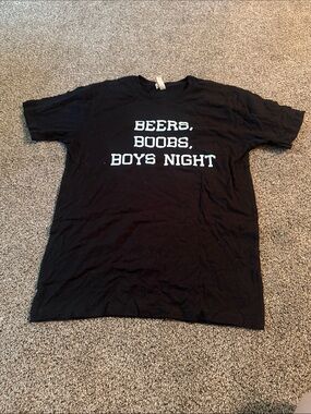 Black Graphic Tee - Beers Boobs Boys Night Size M